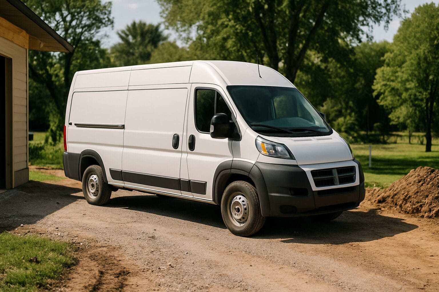 Service vehicle parked at job site in real-world fleet operation